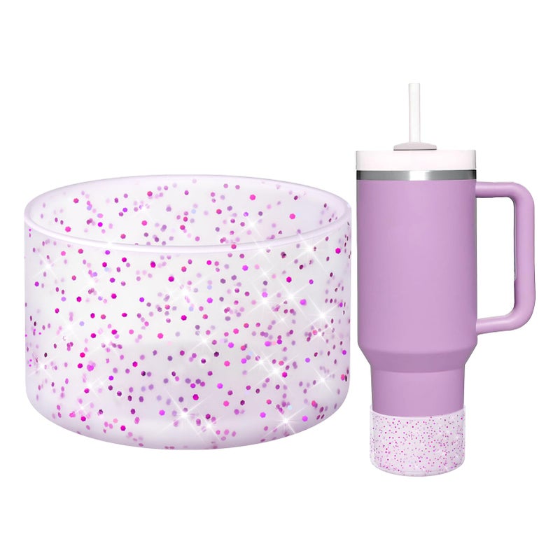 WUQID Protective Bling Silicone Boot Sleeve, Compatible with Stanley Tumbler 20-40oz & Hydro Flask Bottle 12oz-24oz, Glitter Reduces Dents Sleeve Cover for More Bottles/Tumblers Bottom of 2.83-2.95in - Image 1